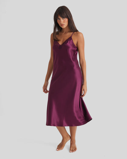 New Extended Long Chemise With Lace Merlot