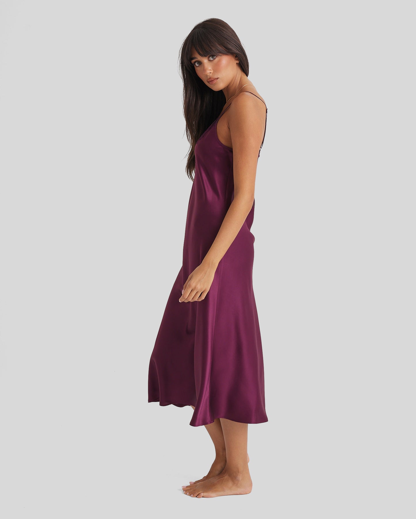 New Extended Long Chemise With Lace Merlot