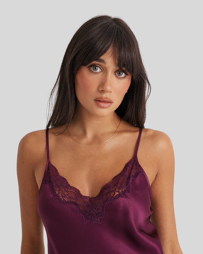 New Extended Long Chemise With Lace Merlot