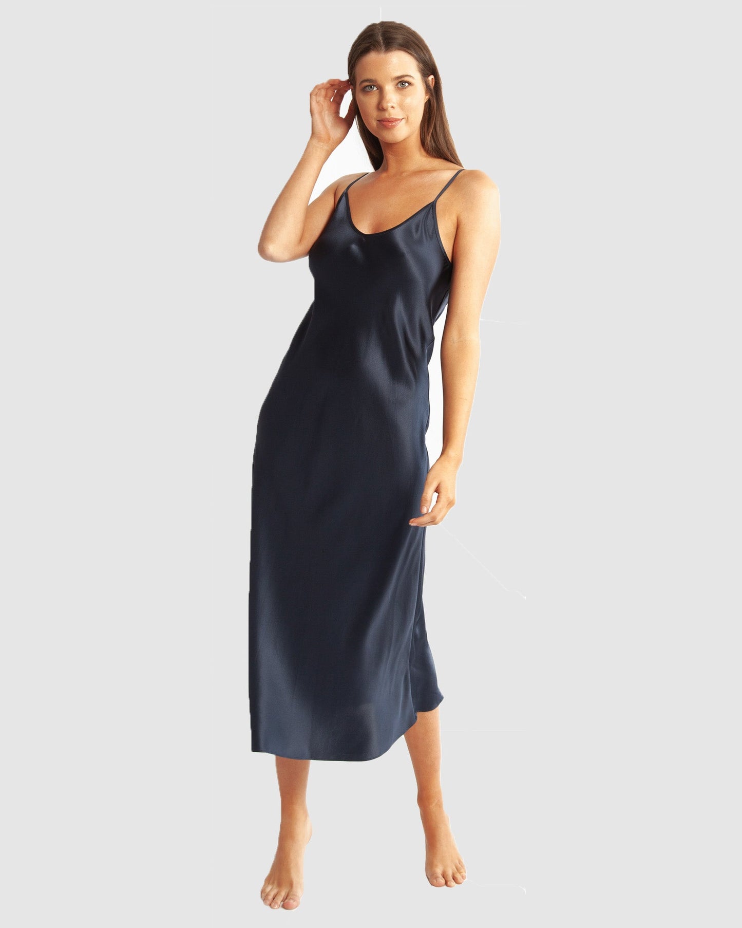 Silk Chemise 3/4 Length - Navy