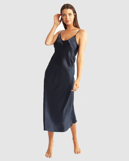 Silk Chemise 3/4 Length - Navy