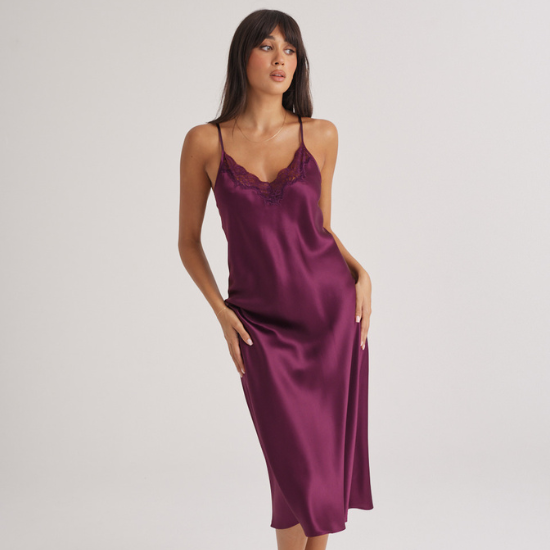 New Extended Long Chemise With Lace Merlot