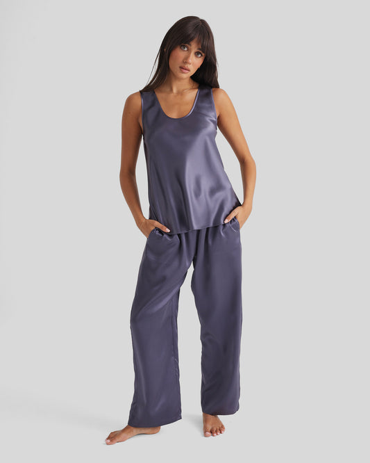 New Silk Pants Wide Leg Blue Manor