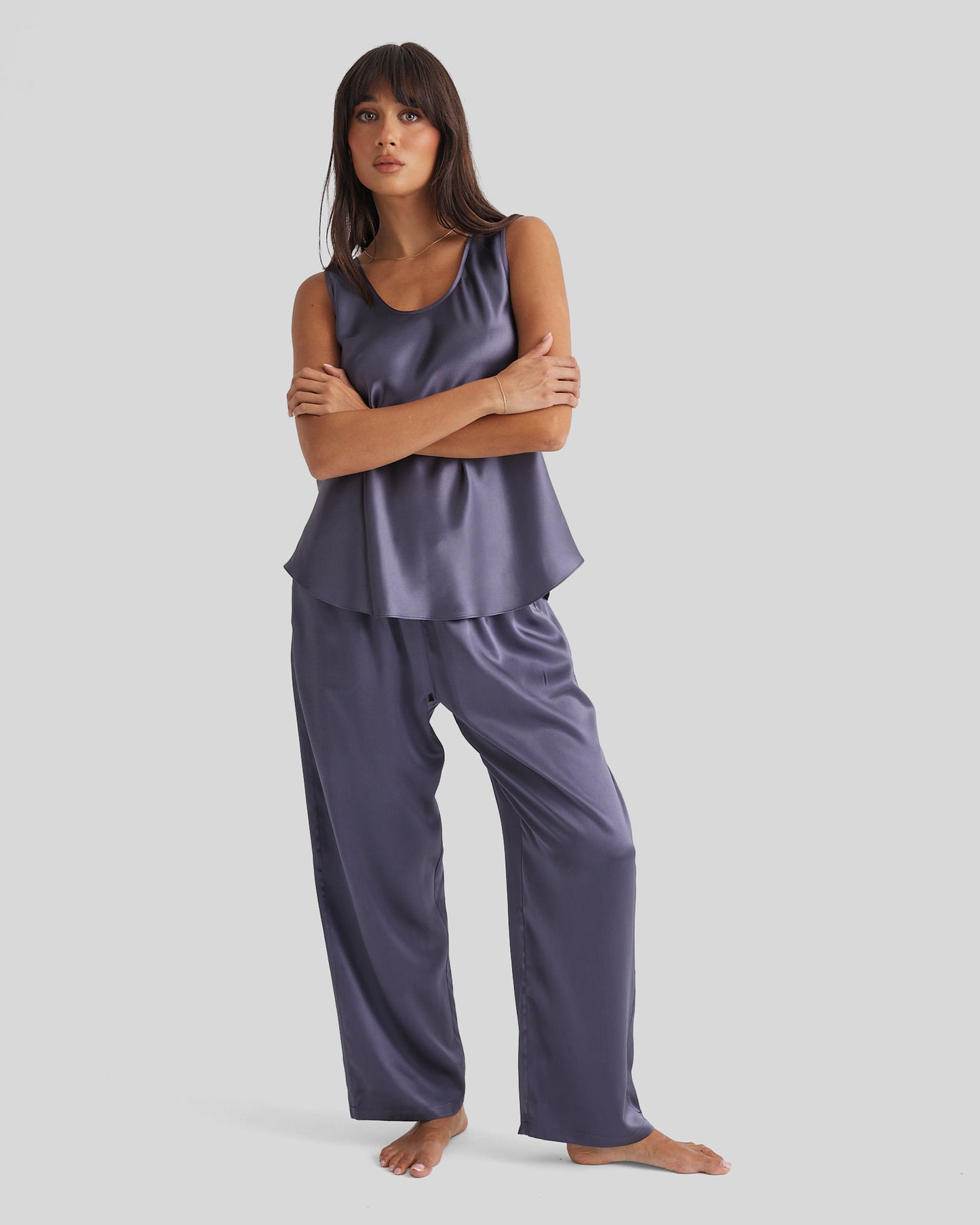 New Silk Pants Wide Leg Blue Manor