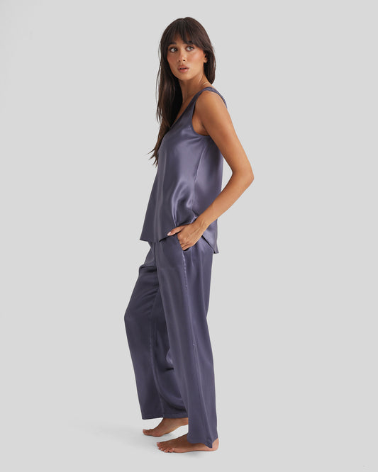 New Silk Pants Wide Leg Blue Manor