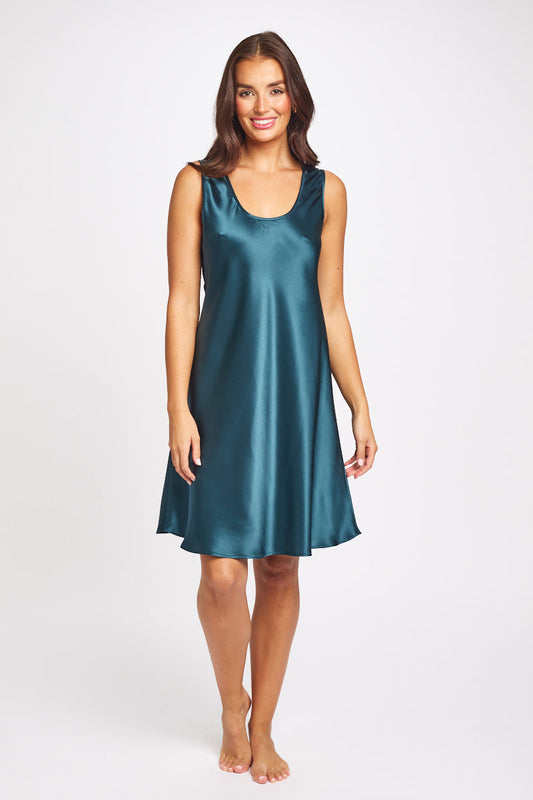 Mono Silk Short Nightdress Deep Forest