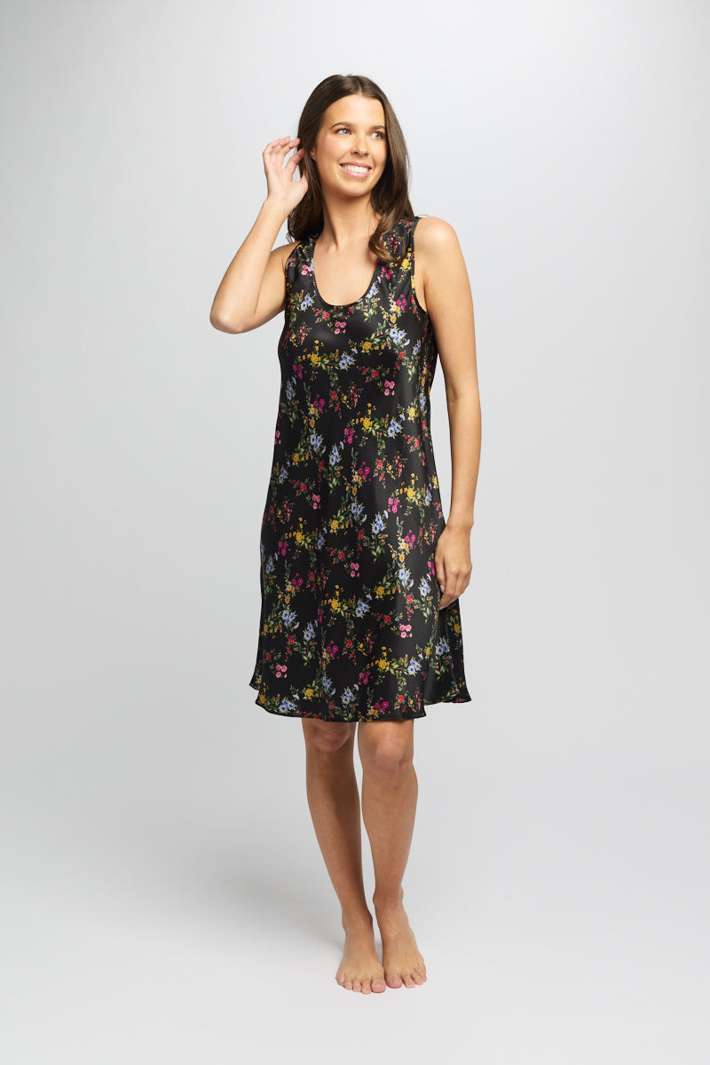 Mono Silk Short Nightdress MidNight Garden