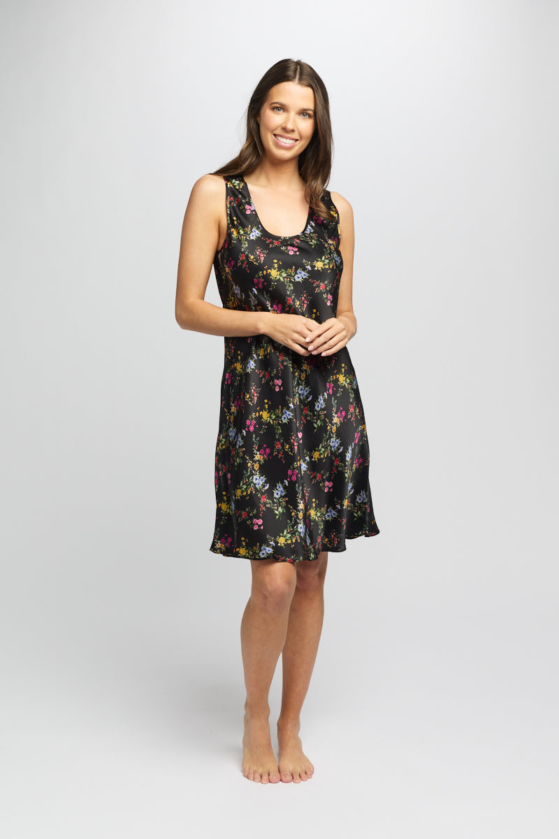 Mono Silk Short Nightdress MidNight Garden