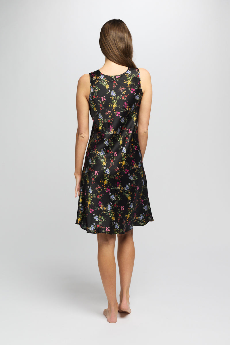 Mono Silk Short Nightdress MidNight Garden