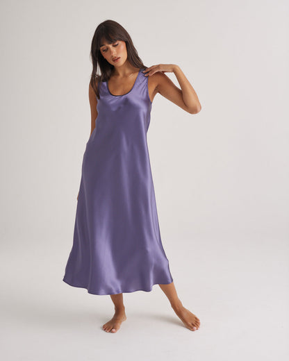Mono Silk Long Nightdress Blue Manor