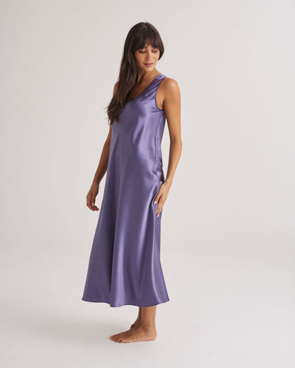 Mono Silk Long Nightdress Blue Manor