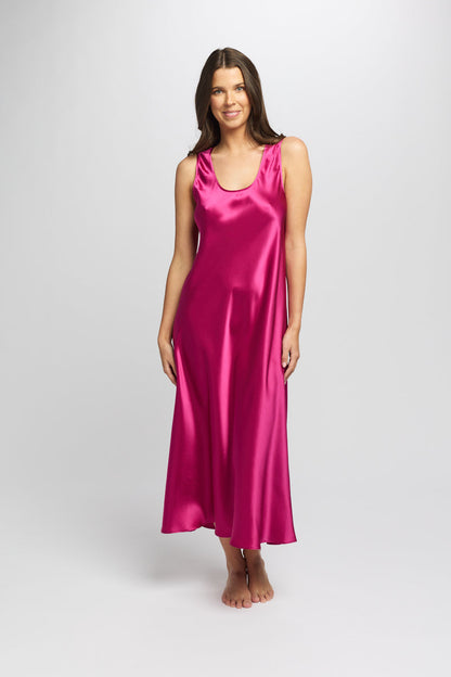 Mono Silk Long Nightdress Cerise