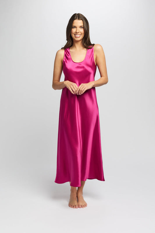 Mono Silk Long Nightdress Cerise