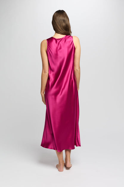 Mono Silk Long Nightdress Cerise