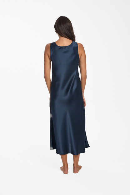 Mono Silk Long Nightdress Navy