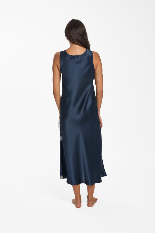 Mono Silk Long Nightdress Navy