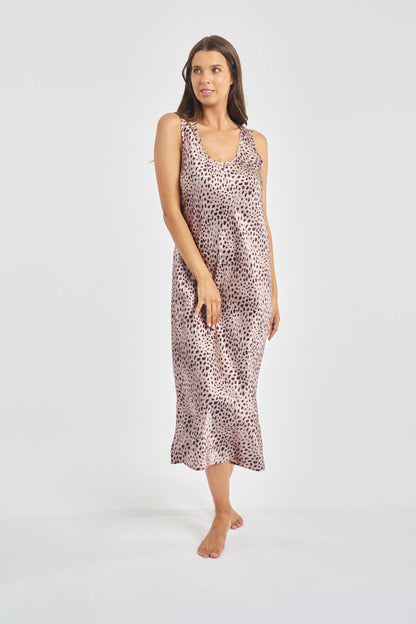 Mono Silk Long Nightdress Leopard* Special