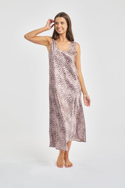 Mono Silk Long Nightdress Leopard* Special