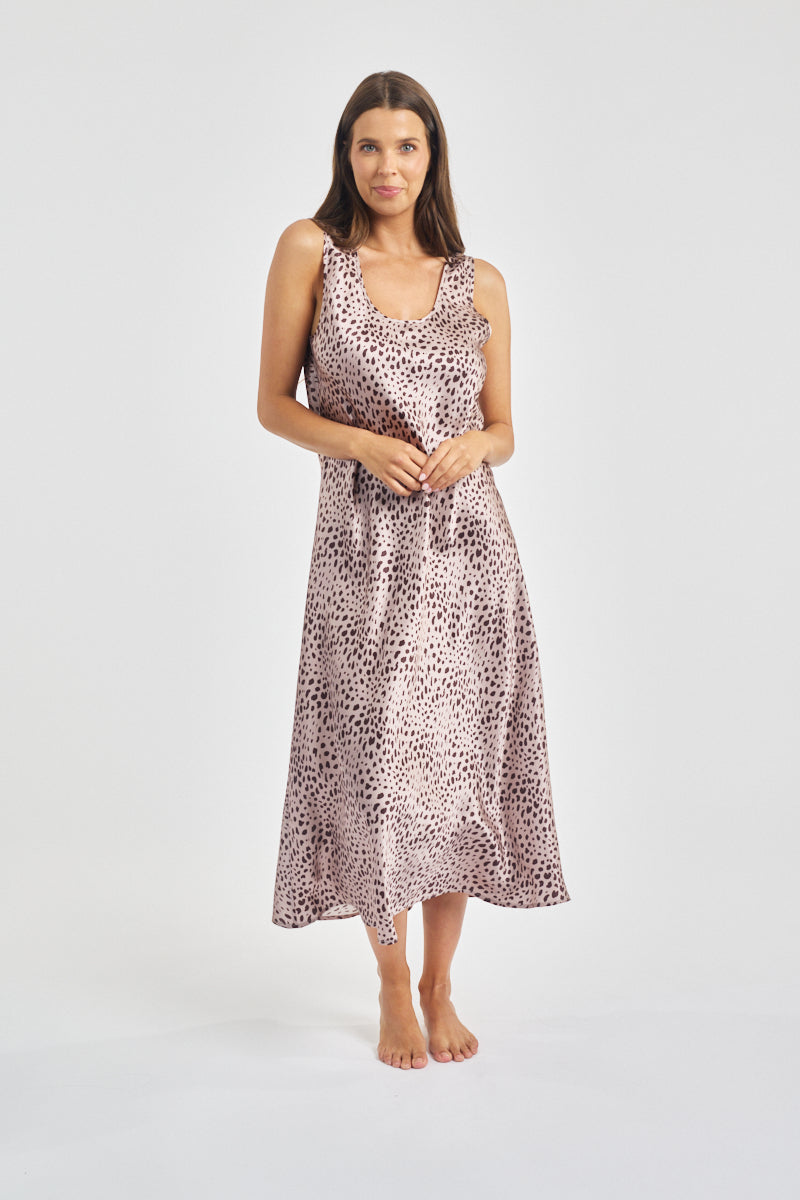 Mono Silk Long Nightdress Leopard* Special