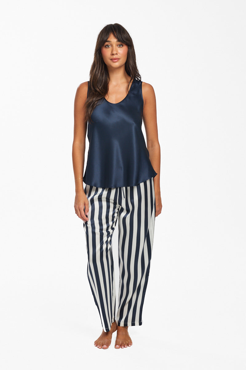 Silk Pants Navy Stripe