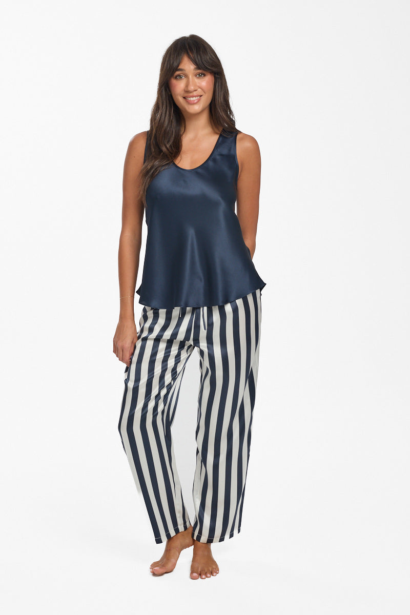 Silk Pants Navy Stripe