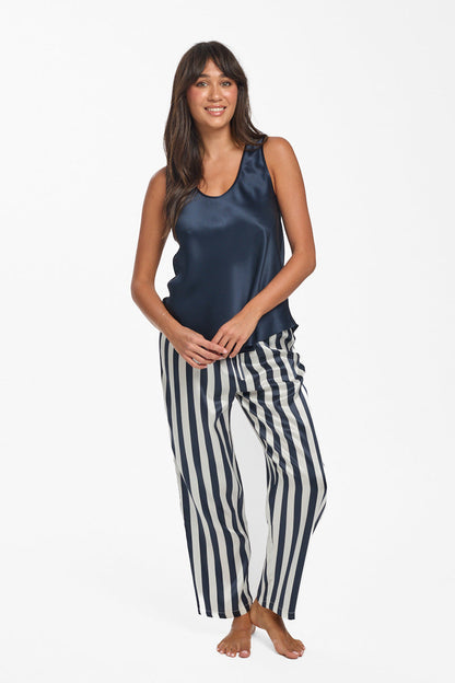 Silk Pants Navy Stripe