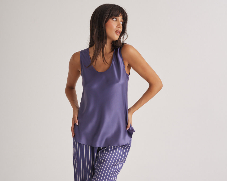 New Silk Pants Wide Leg Blue Manor Stripe