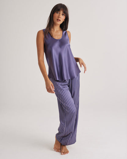 New Silk Pants Wide Leg Blue Manor Stripe