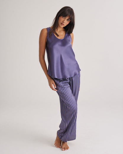 New Silk Pants Wide Leg Blue Manor Stripe