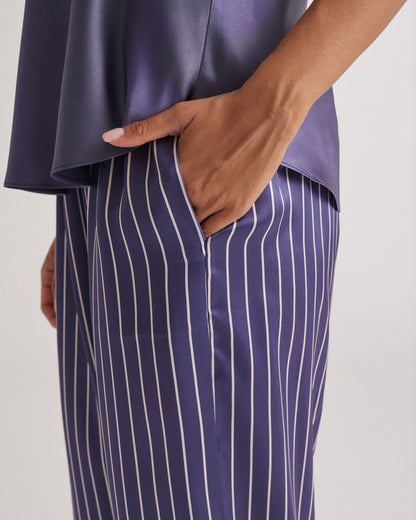 New Silk Pants Wide Leg Blue Manor Stripe