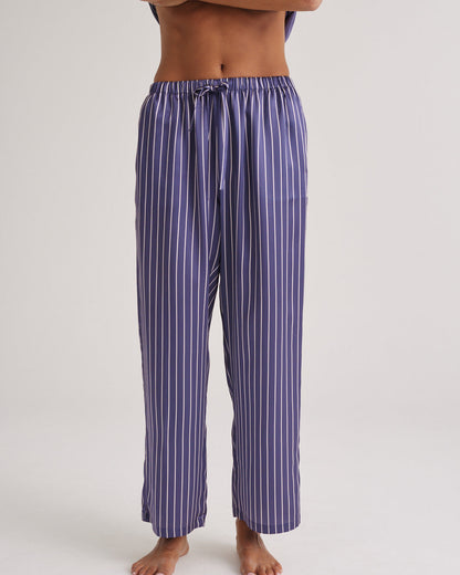 New Silk Pants Wide Leg Blue Manor Stripe
