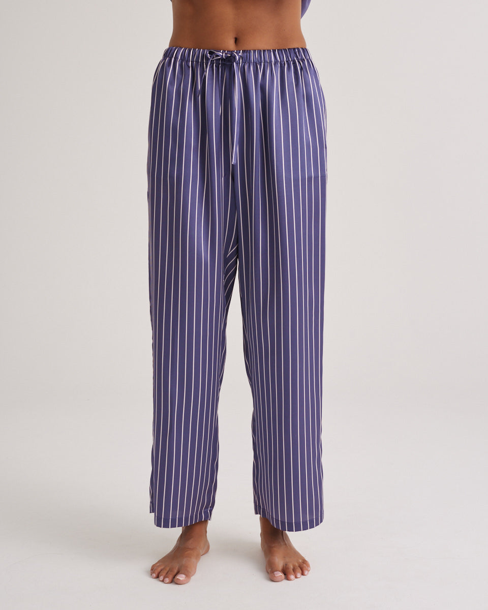 New Silk Pants Wide Leg Blue Manor Stripe