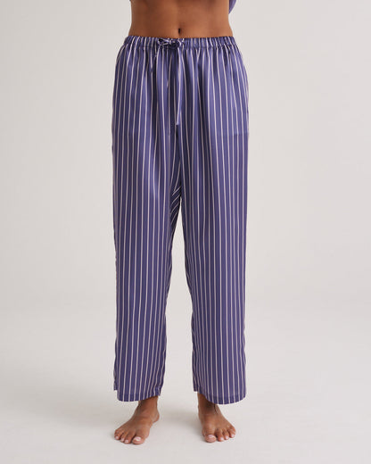 New Silk Pants Wide Leg Blue Manor Stripe