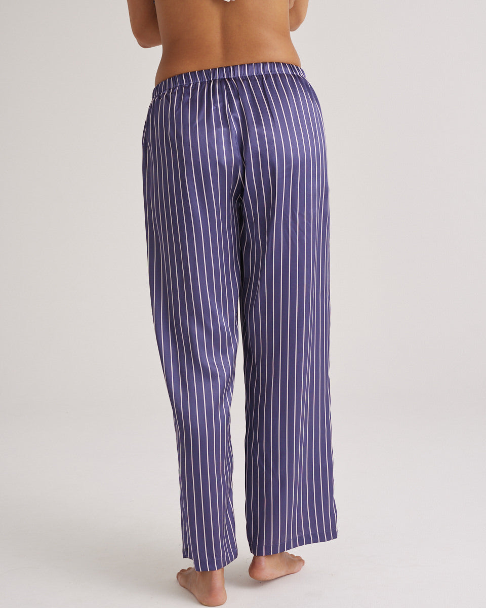New Silk Pants Wide Leg Blue Manor Stripe