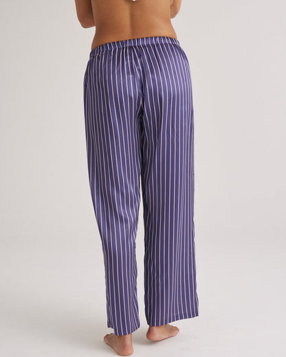 New Silk Pants Wide Leg Blue Manor Stripe