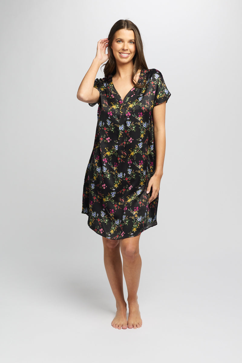 Silk Sleepshirt Midnight Garden