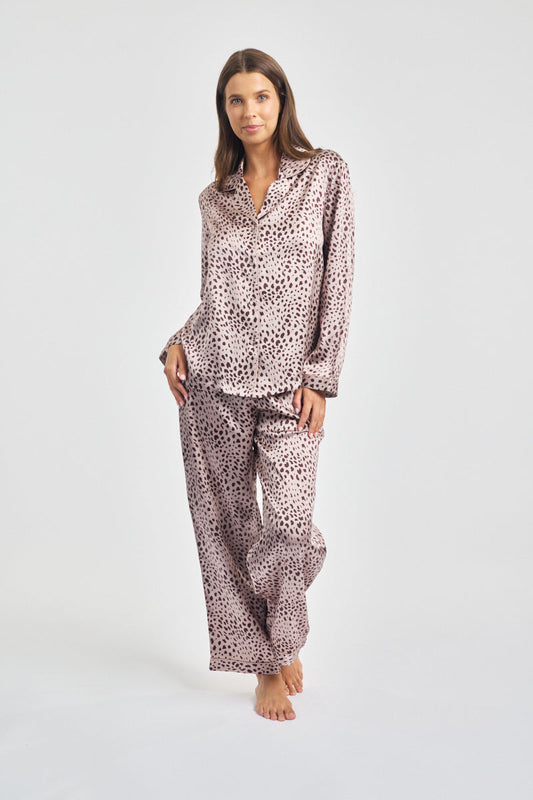 Silk Piped Pajama Set Leopard* Special