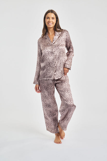 Silk Piped Pajama Set Leopard* Special