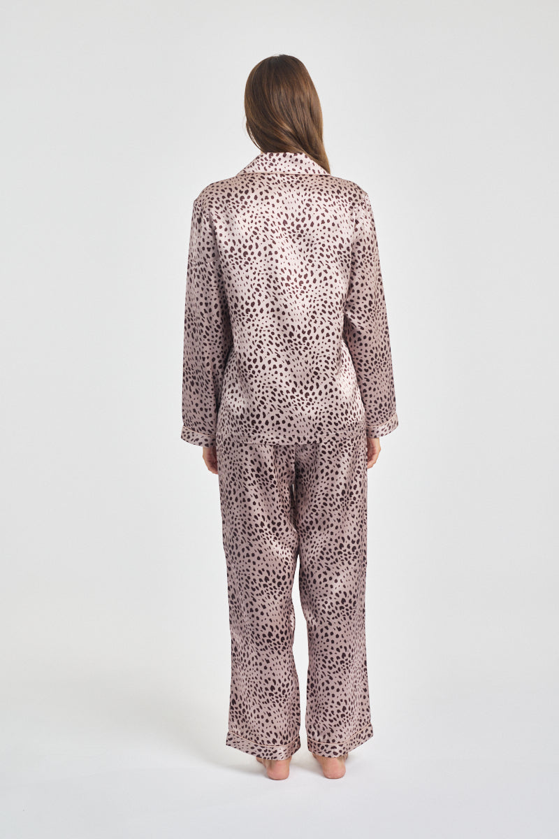 Silk Piped Pajama Set Leopard* Special