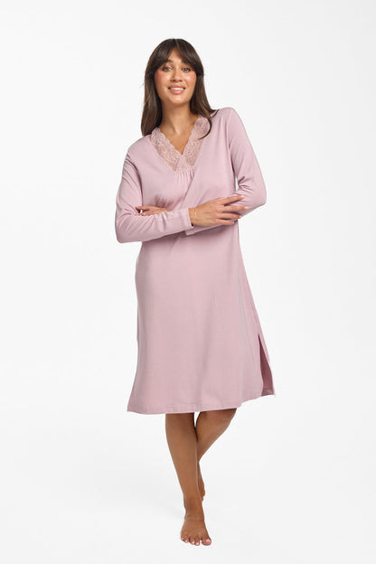 Modal & Lace L/S Nightie Crystal