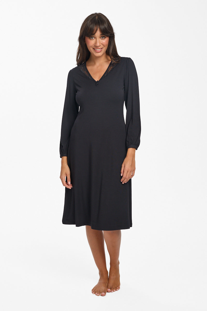 La Femme L/S Modal Nightie Black