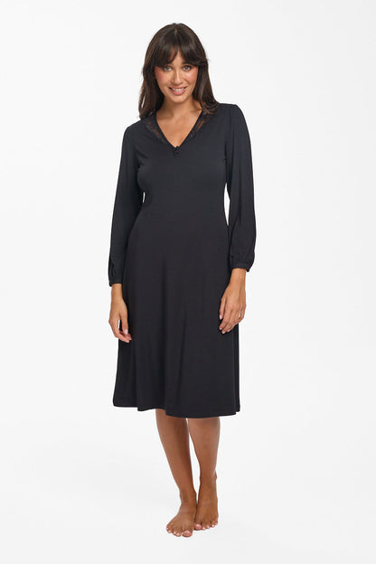 La Femme L/S Modal Nightie Black