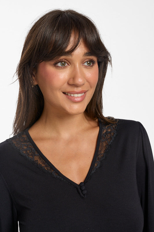 La Femme L/S Modal Nightie Black