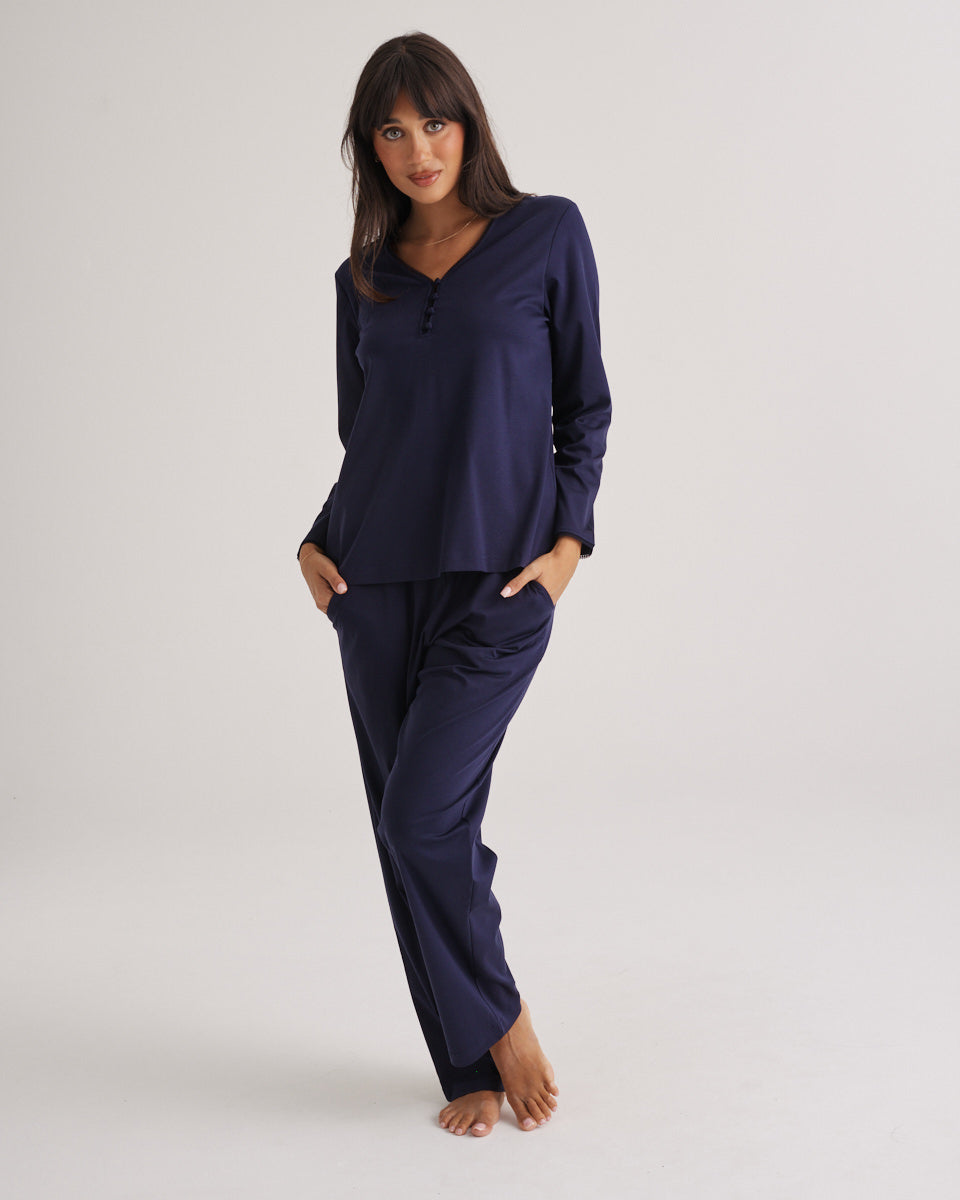 Supima Cotton Lace Trim Top Midnight
