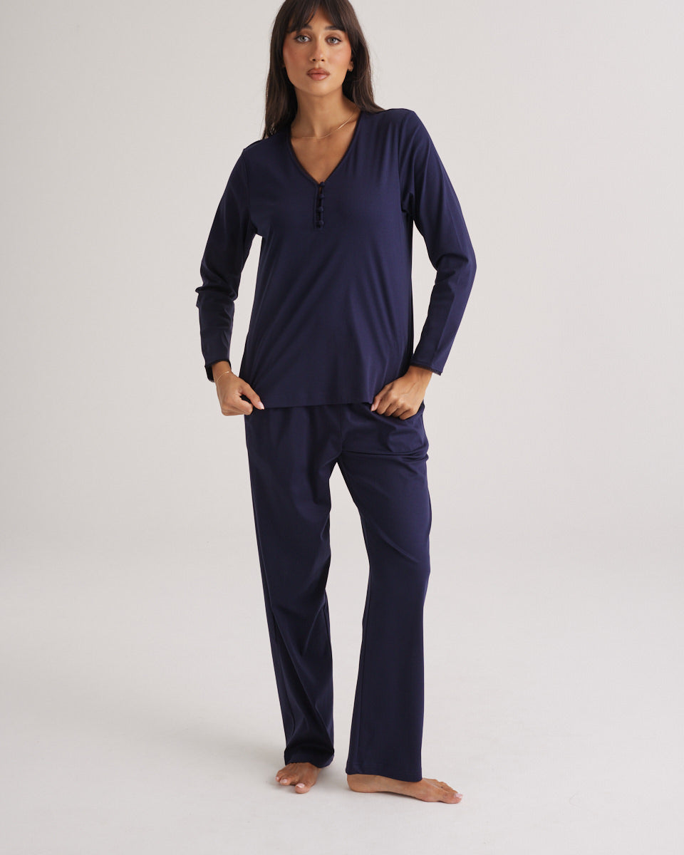 Supima Cotton Lace Trim Top Midnight