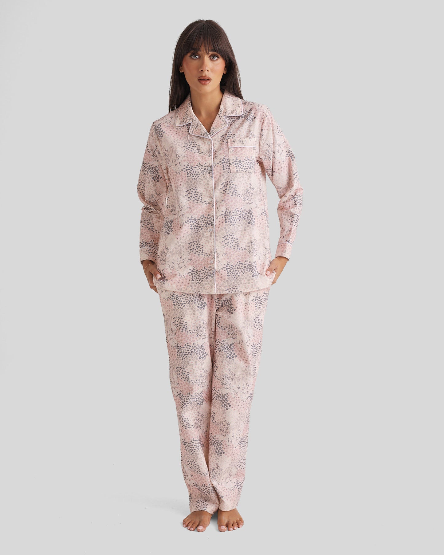 Brushed Cotton PJ Set Rosewater Garden