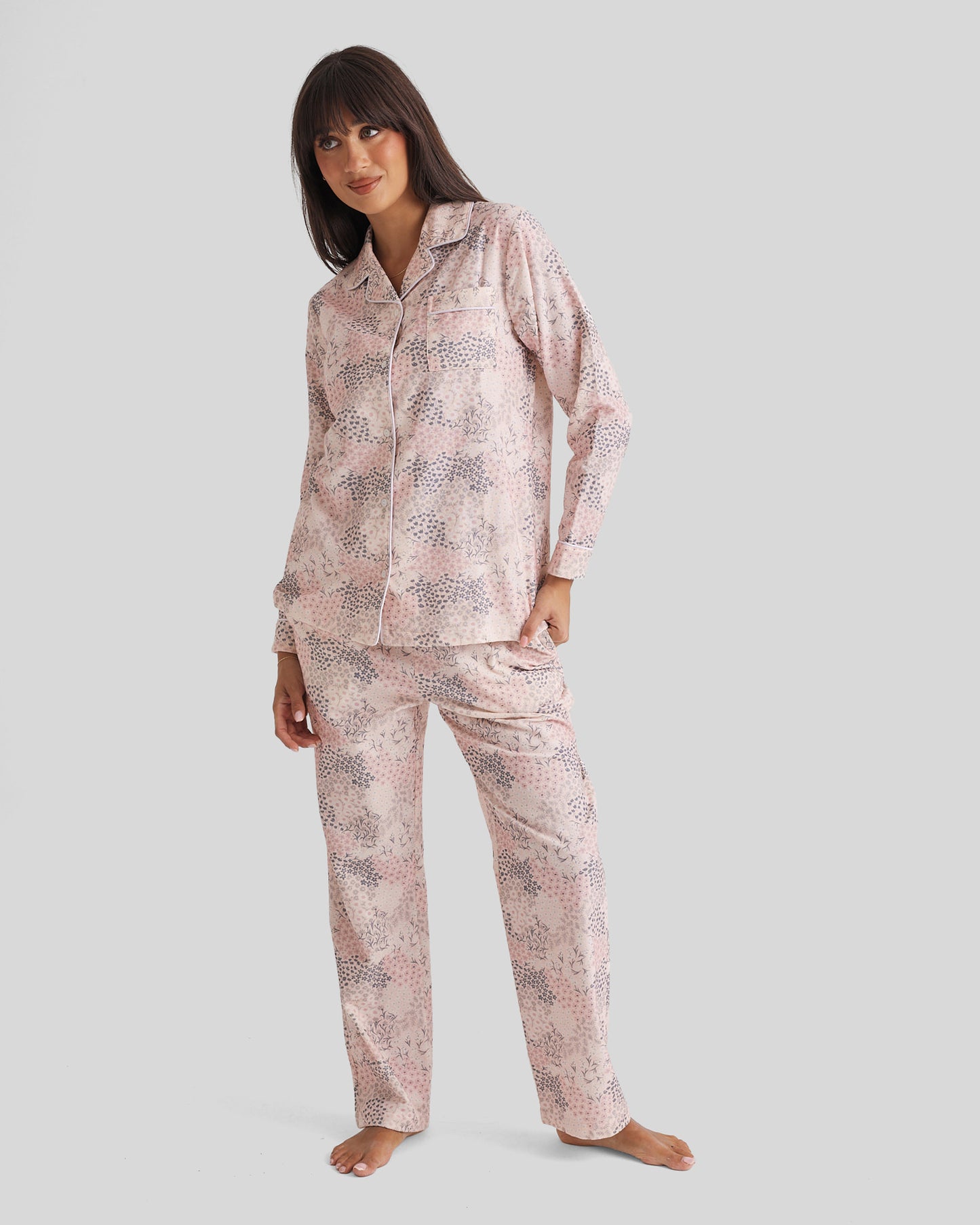 Brushed Cotton PJ Set Rosewater Garden