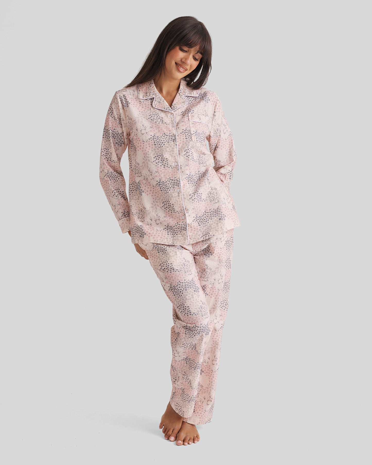 Brushed Cotton PJ Set Rosewater Garden