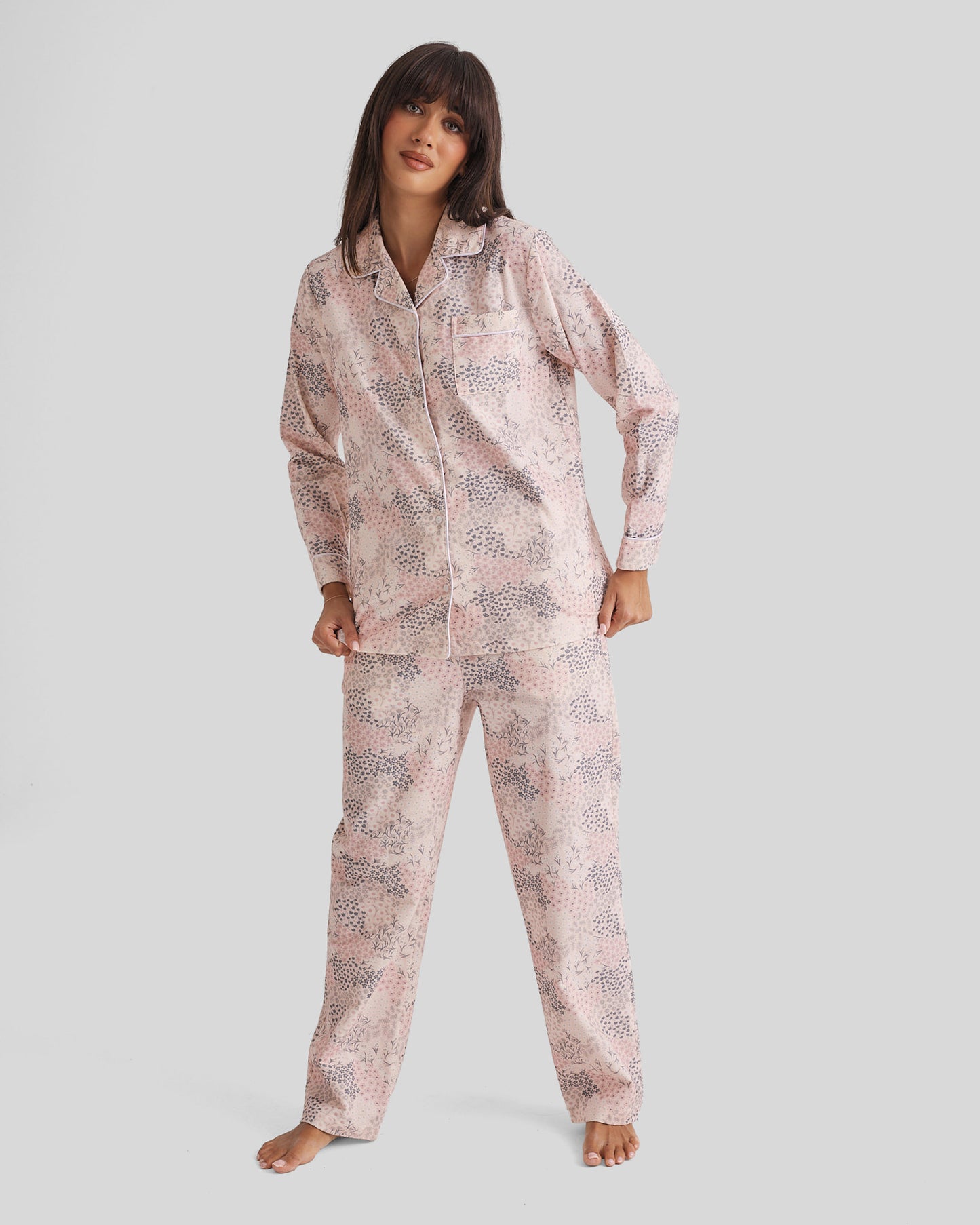 Brushed Cotton PJ Set Rosewater Garden