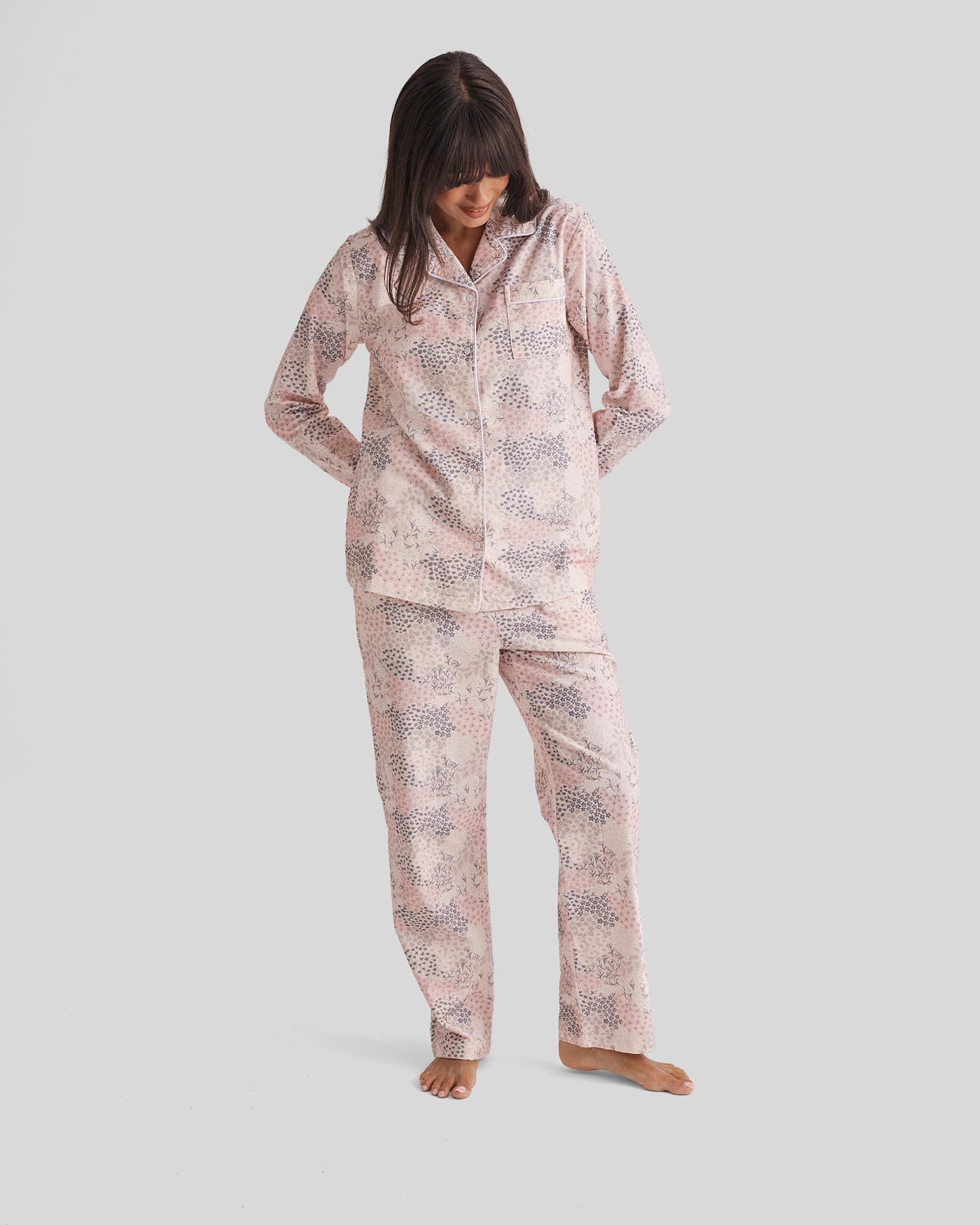 Brushed Cotton PJ Set Rosewater Garden